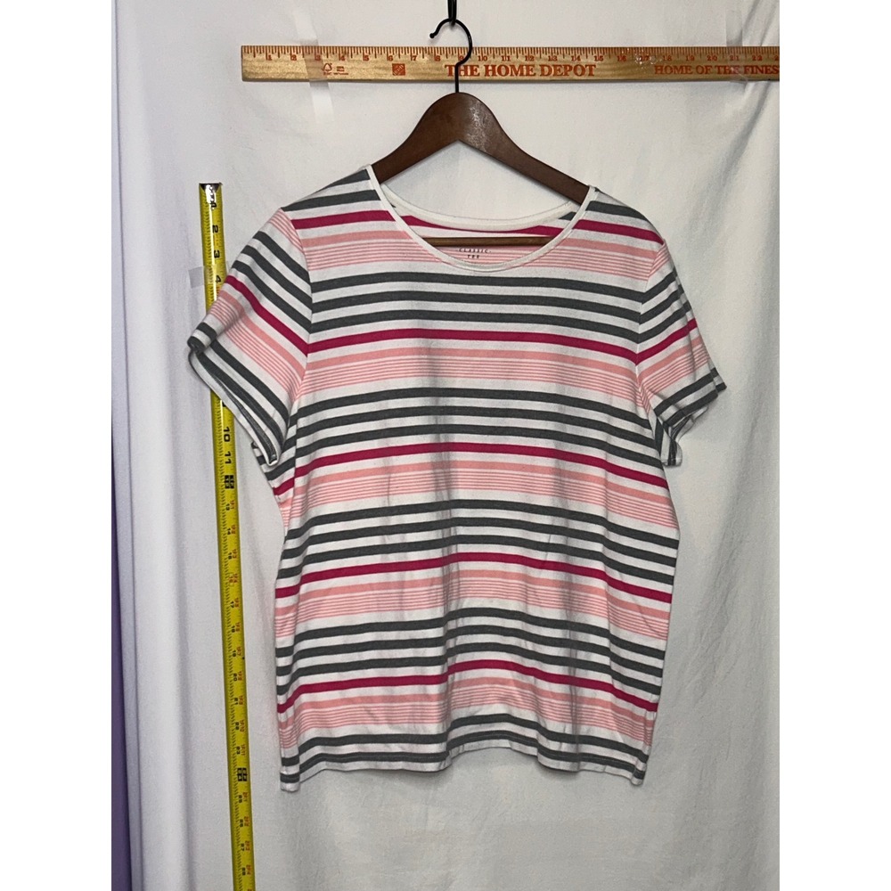 Croft & Barrow Womens Classic Tee Striped‎ Pink Gray White Short Sleeve XXL